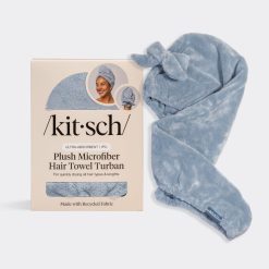 Coastal Blue Plush Microfiber Hair Towel Turban with Bow